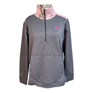 Under Armour Women's Half Zip Pullover Camo Breast Cancer Pink Size L Soft Warm‎